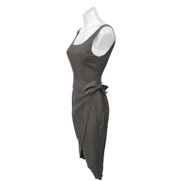 Aritzia Wilfred Gray Sleeveless Tulip Hem Square Neck Wrap Midi Sheath Dress 0 - Picture 2 of 6
